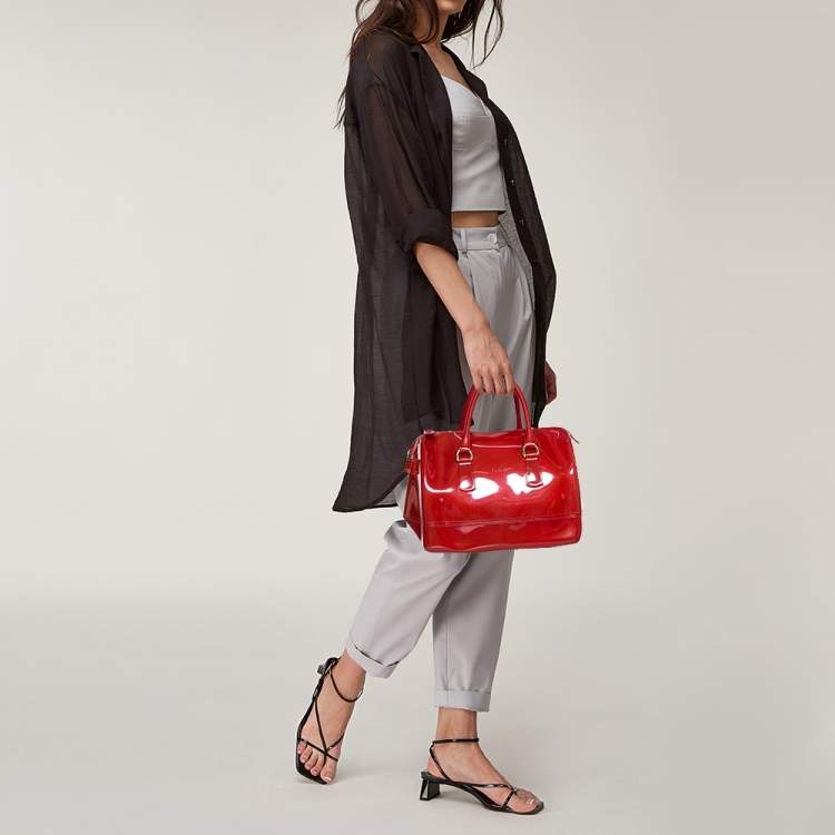 مملوكة مسبقًا Furla Maroon Rubber Medium Candy Satchel