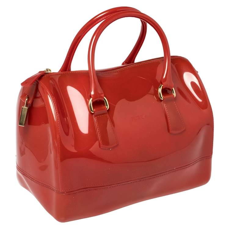 مملوكة مسبقًا Furla Maroon Rubber Medium Candy Satchel
