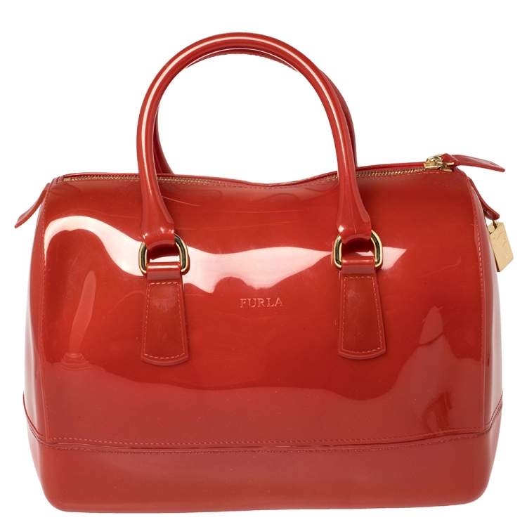 مملوكة مسبقًا Furla Maroon Rubber Medium Candy Satchel