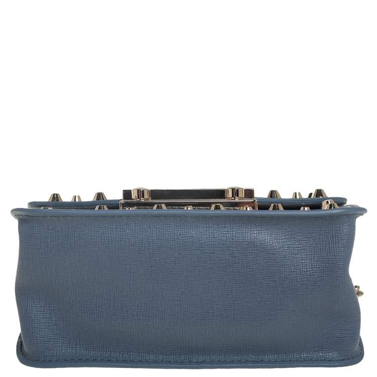 مملوكة مسبقًا Furla Blue Leather Mini Studded Metropolis Chain Crossbody Bag