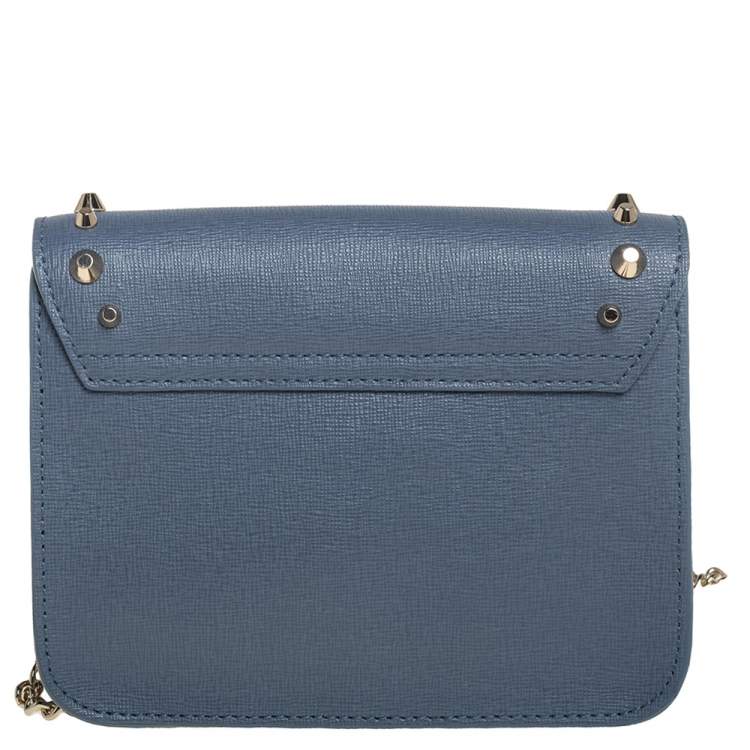 مملوكة مسبقًا Furla Blue Leather Mini Studded Metropolis Chain Crossbody Bag