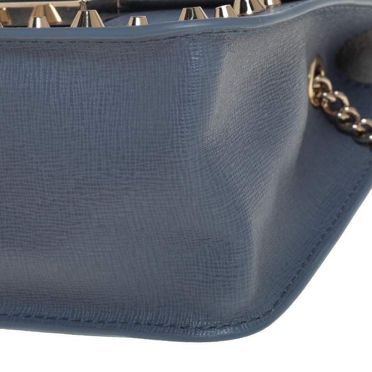 مملوكة مسبقًا Furla Blue Leather Mini Studded Metropolis Chain Crossbody Bag