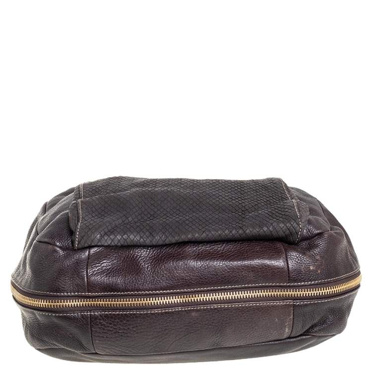 Pre Owned Furla Dark Brown Leather Drawstring Hobo