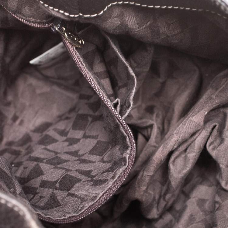 Pre Owned Furla Dark Brown Leather Drawstring Hobo