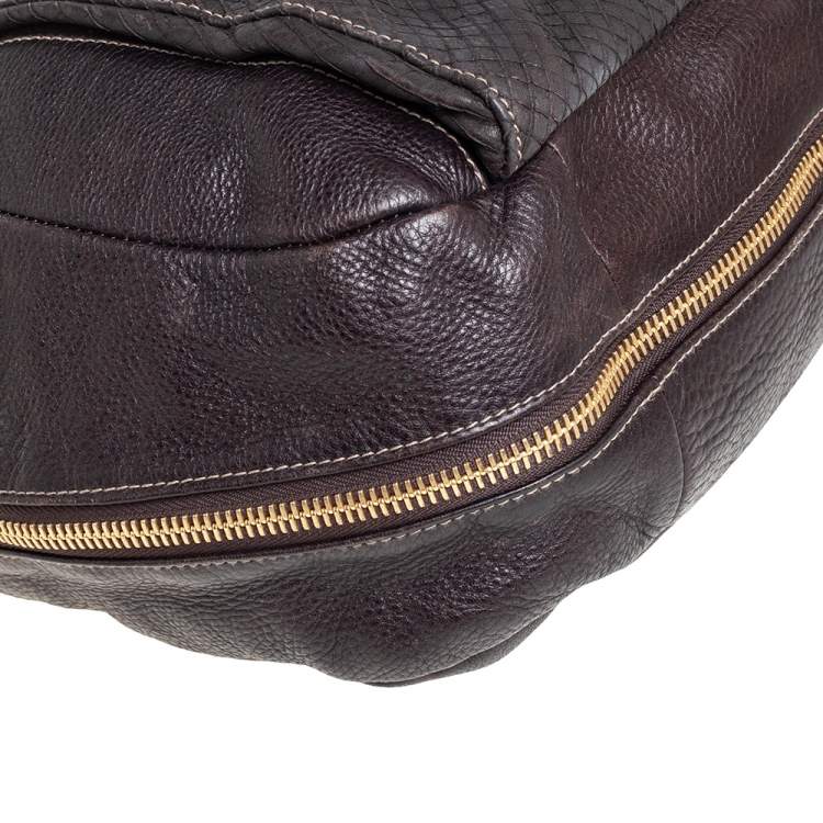 Pre Owned Furla Dark Brown Leather Drawstring Hobo
