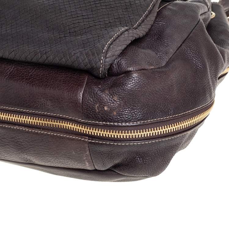 Pre Owned Furla Dark Brown Leather Drawstring Hobo