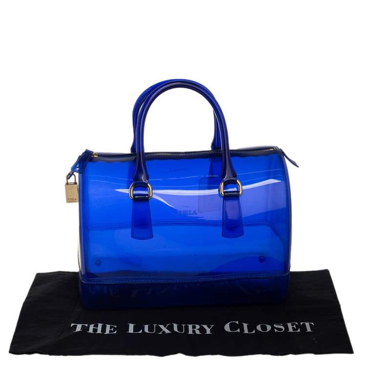 Pre Owned Furla Blue Rubber Medium Candy Satchel