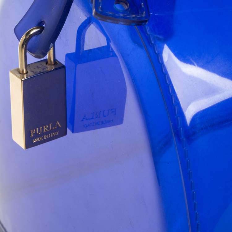 Pre Owned Furla Blue Rubber Medium Candy Satchel