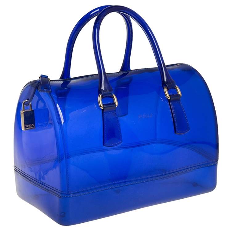 Pre Owned Furla Blue Rubber Medium Candy Satchel