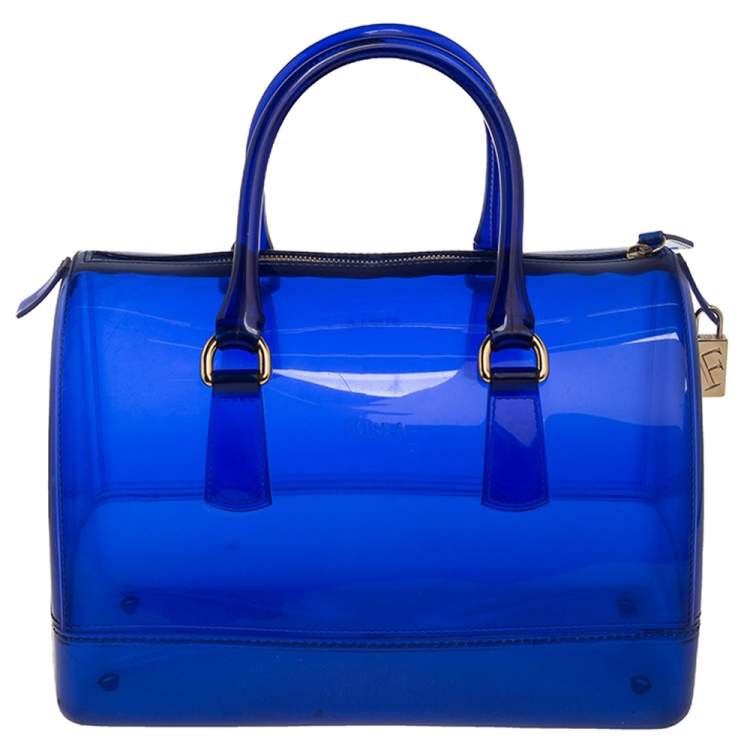 Pre Owned Furla Blue Rubber Medium Candy Satchel