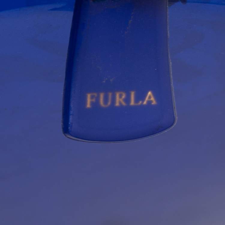 Pre Owned Furla Blue Rubber Medium Candy Satchel