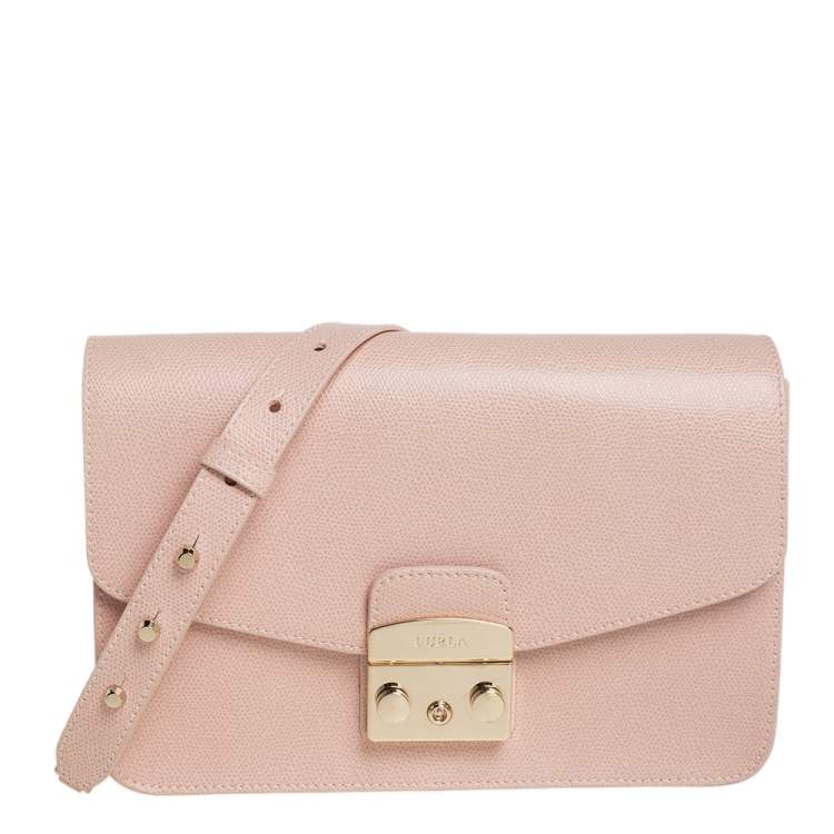 Pre Owned Furla Powder Pink Leather Metropolis Shoulder Bag