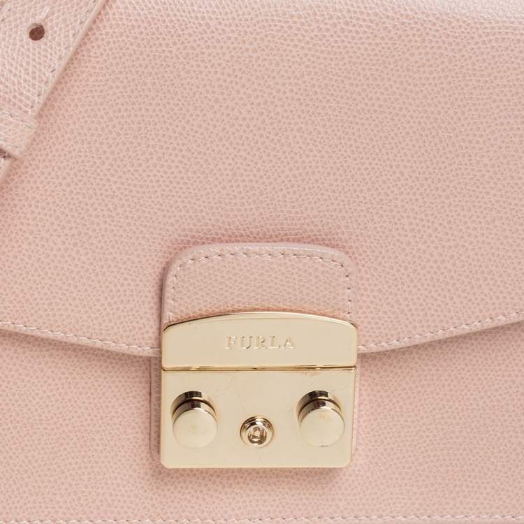 Pre Owned Furla Powder Pink Leather Metropolis Shoulder Bag