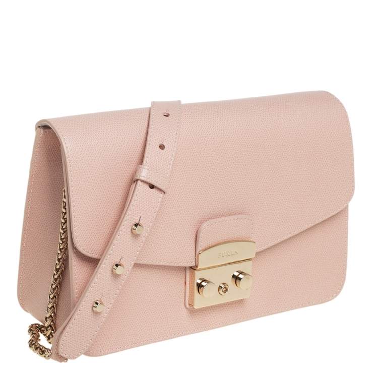 Pre Owned Furla Powder Pink Leather Metropolis Shoulder Bag