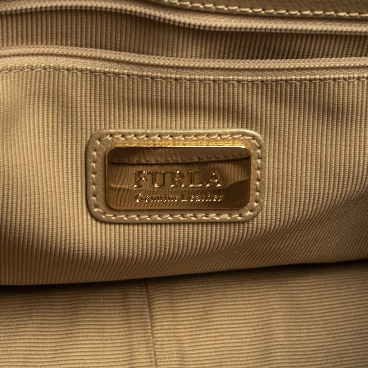 Pre Owned Furla Metallic Beige Leather Metropolis Shoulder Bag