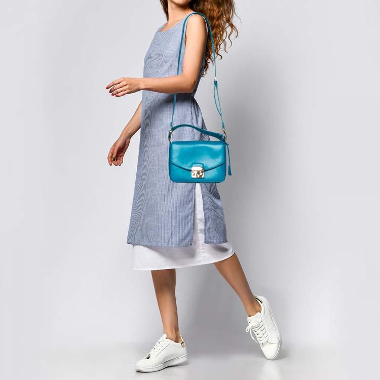 Pre Owned Furla Blue Leather Metropolis Top Handle Bag