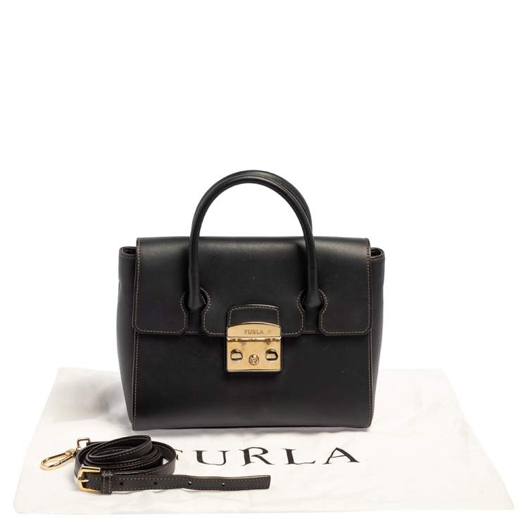 Pre Owned Furla Black Leather Small Metropolis Satchel