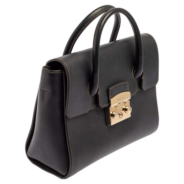 Pre Owned Furla Black Leather Small Metropolis Satchel