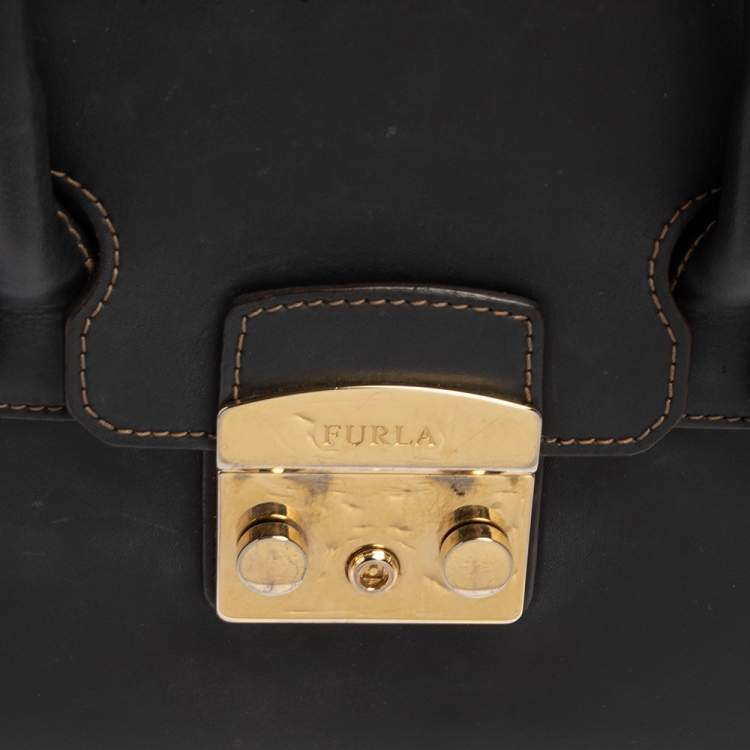 Pre Owned Furla Black Leather Small Metropolis Satchel
