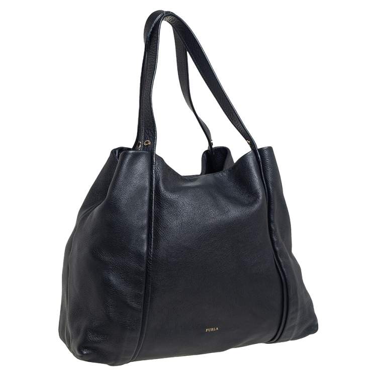 Pre Owned Furla Black Soft Leather Tote