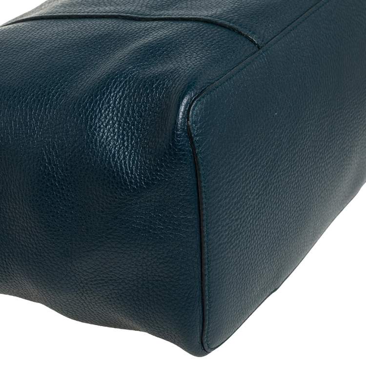 Pre Owned Furla Teal Blue Soft Leather Tote