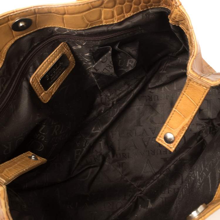 مملوكة مسبقًا Furla Mustard Yellow Croc Embossed Leather Practica Tote