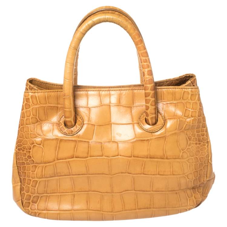 مملوكة مسبقًا Furla Mustard Yellow Croc Embossed Leather Practica Tote