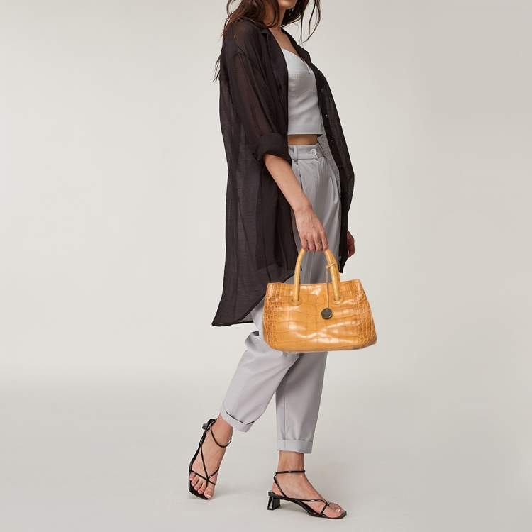 مملوكة مسبقًا Furla Mustard Yellow Croc Embossed Leather Practica Tote