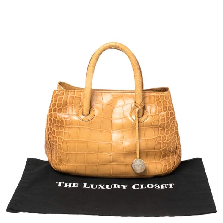 مملوكة مسبقًا Furla Mustard Yellow Croc Embossed Leather Practica Tote