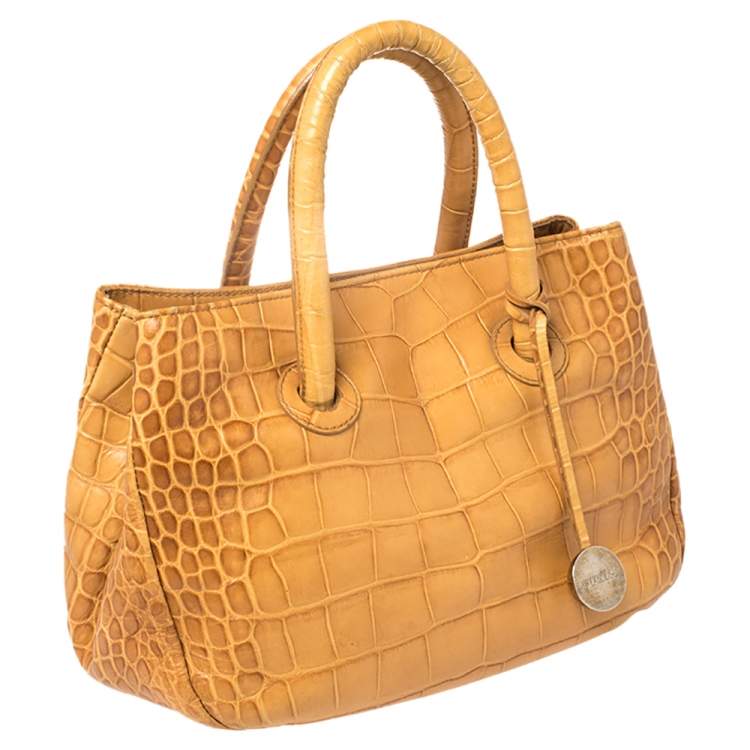 مملوكة مسبقًا Furla Mustard Yellow Croc Embossed Leather Practica Tote