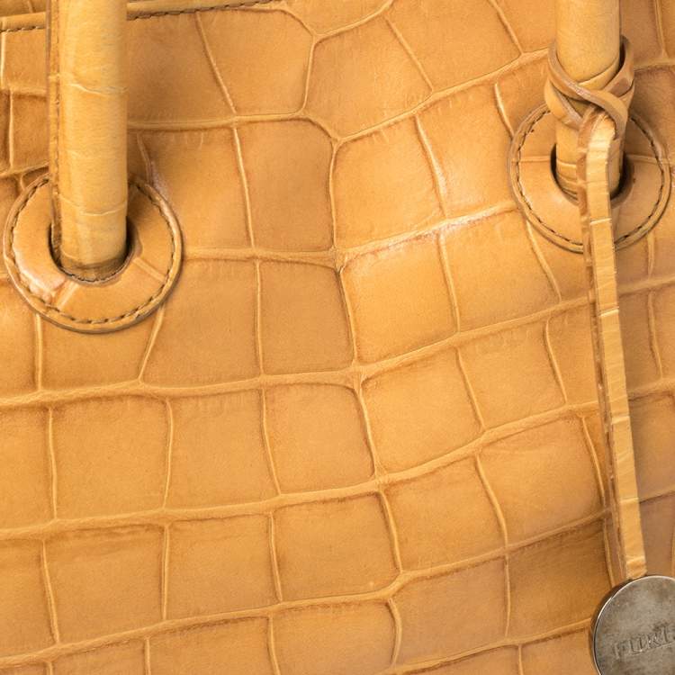 مملوكة مسبقًا Furla Mustard Yellow Croc Embossed Leather Practica Tote