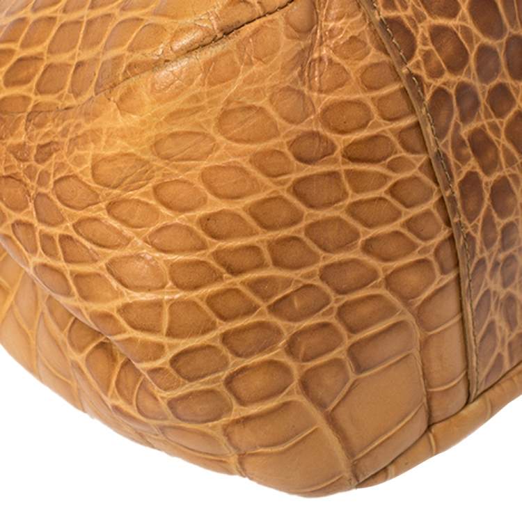 مملوكة مسبقًا Furla Mustard Yellow Croc Embossed Leather Practica Tote
