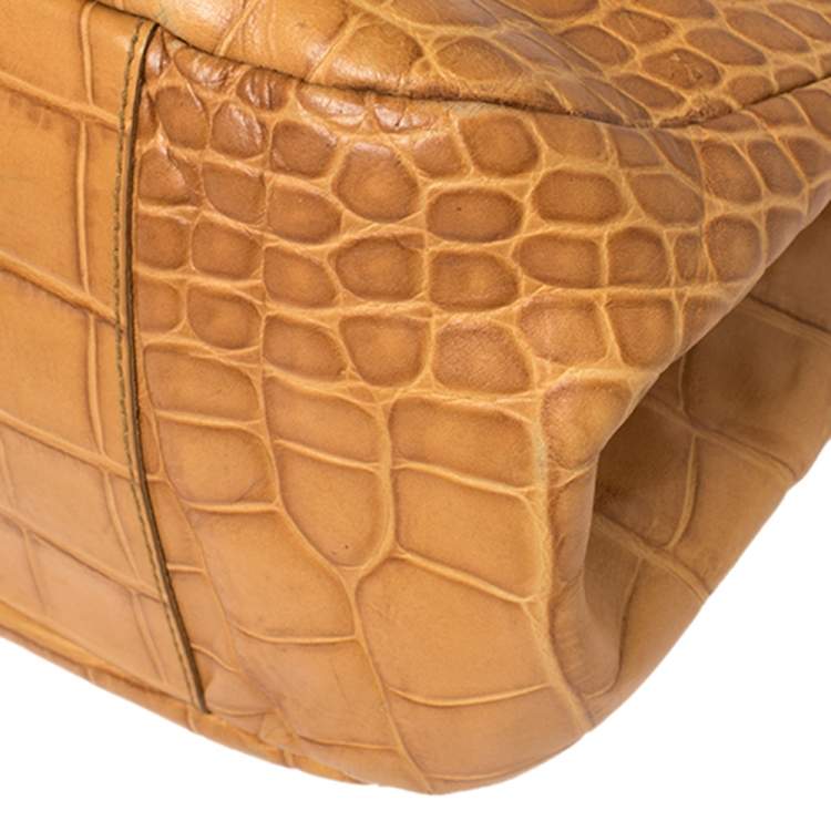 مملوكة مسبقًا Furla Mustard Yellow Croc Embossed Leather Practica Tote