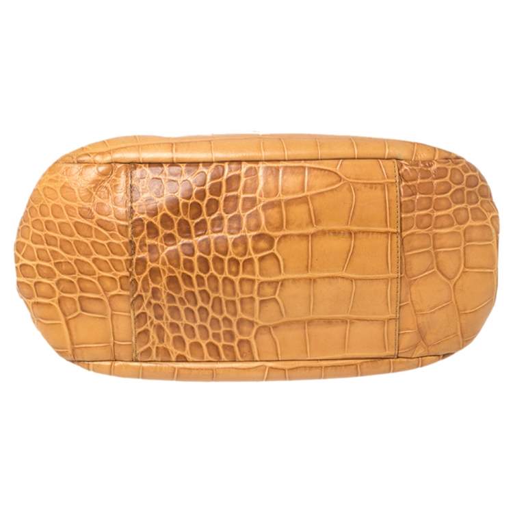 مملوكة مسبقًا Furla Mustard Yellow Croc Embossed Leather Practica Tote