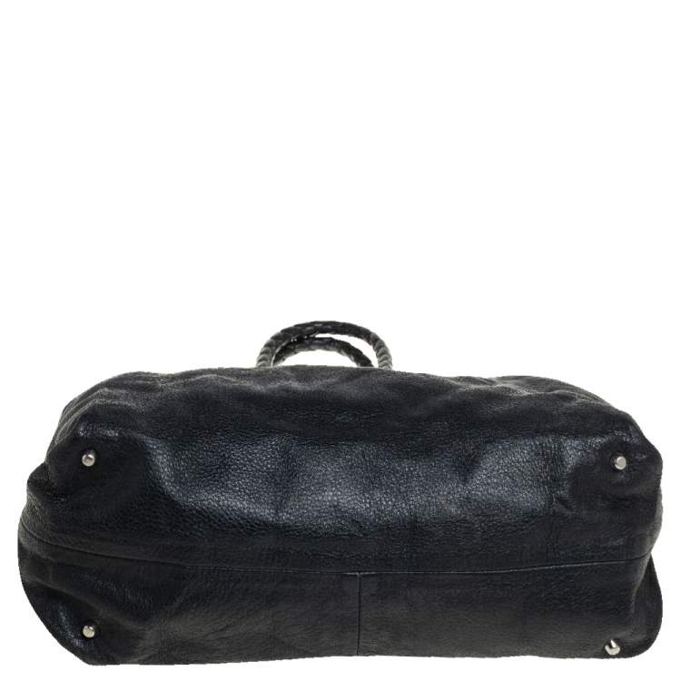 Pre Owned Furla Black Leather Braided Handle Tote 