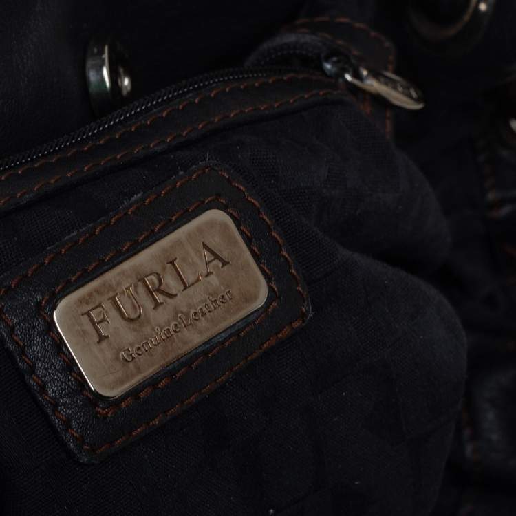 Pre Owned Furla Black Leather Braided Handle Tote 