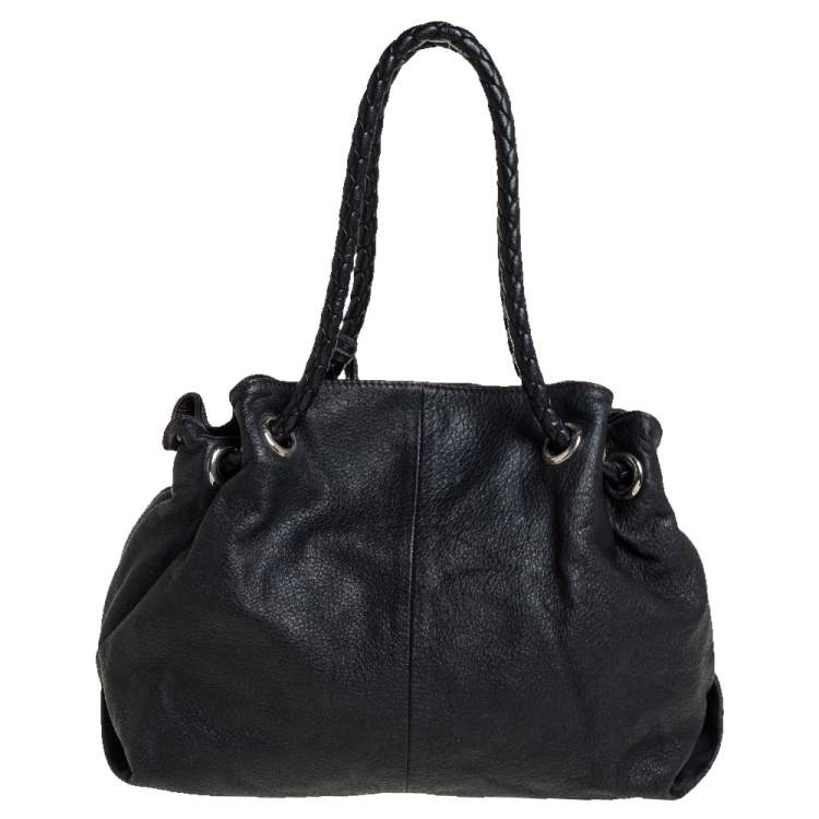 Pre Owned Furla Black Leather Braided Handle Tote 