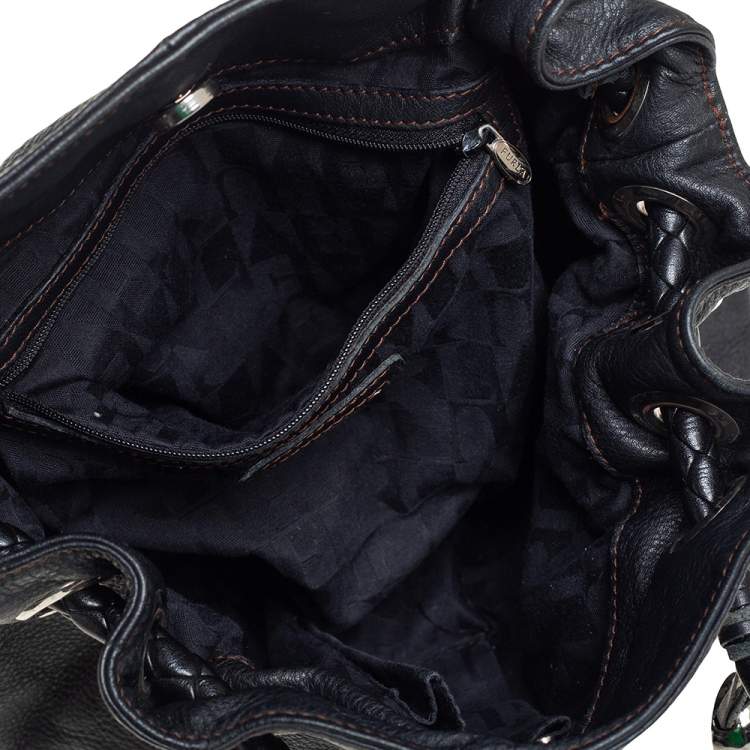 Pre Owned Furla Black Leather Braided Handle Tote 