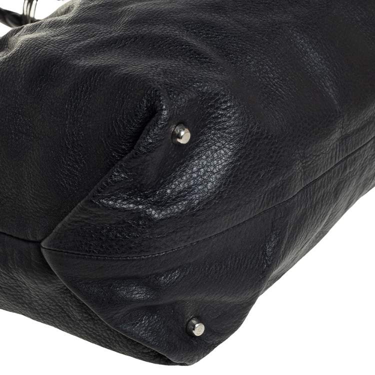 Pre Owned Furla Black Leather Braided Handle Tote 