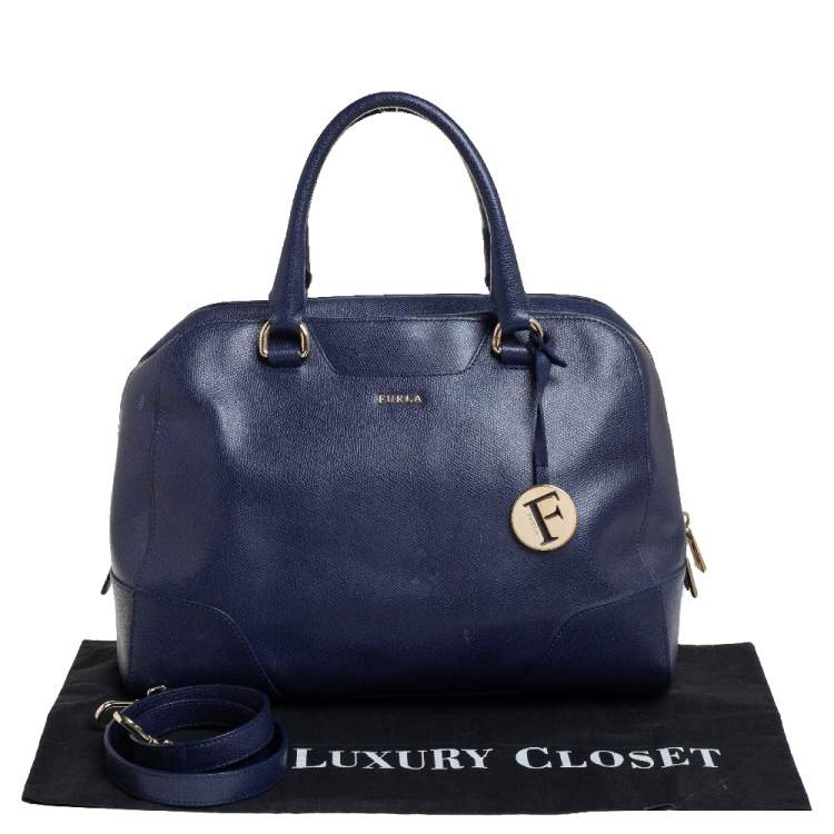 Pre Owned Furla Navy Blue Leather Tessa Satchel