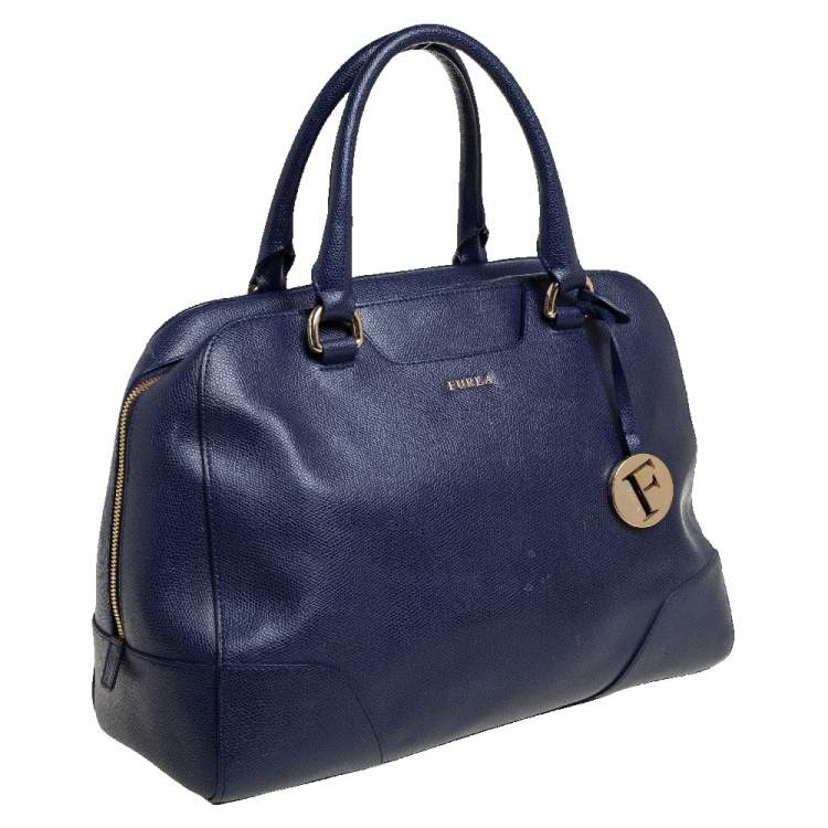 Pre Owned Furla Navy Blue Leather Tessa Satchel
