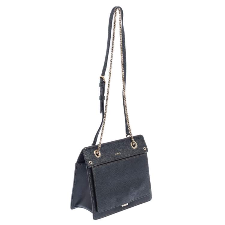 Pre Owned Furla Black Textured Leather Small Crossbody Bag
