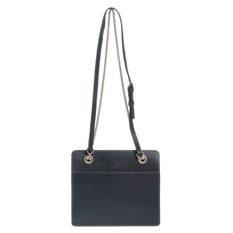 Pre Owned Furla Black Textured Leather Small Crossbody Bag