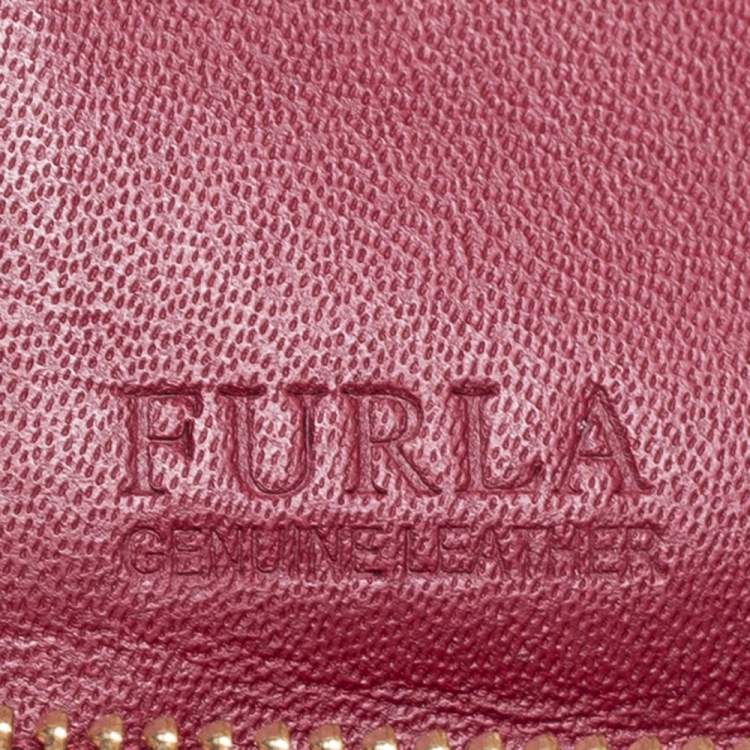 Pre Owned Furla Burgundy Croc Embossed Leather Zip Around Wallet.