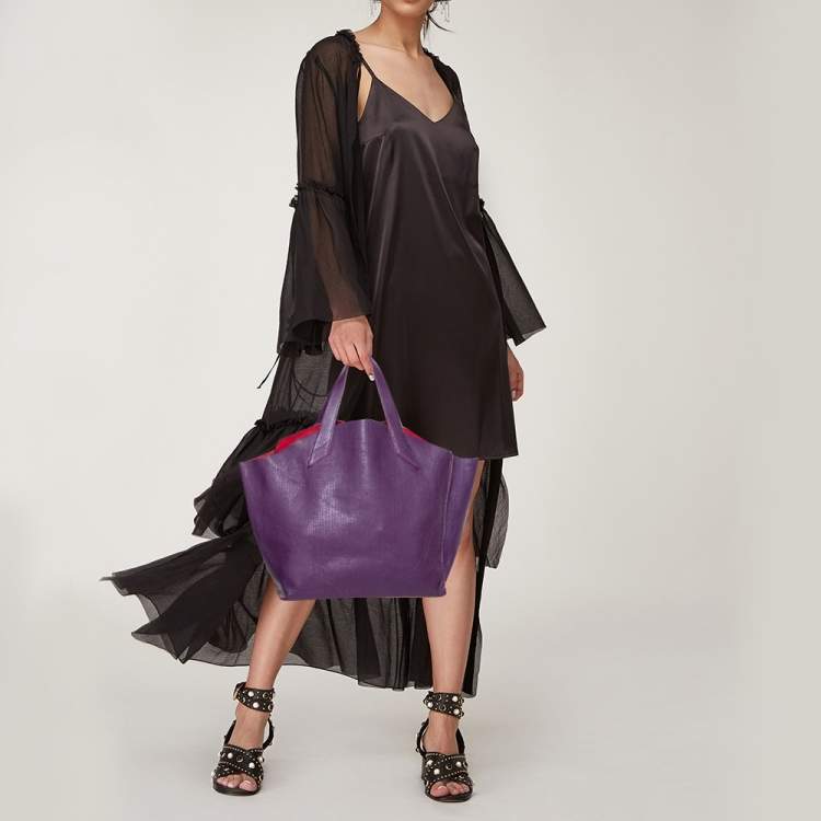 Pre Owned Furla Purple Leather Medium Tote