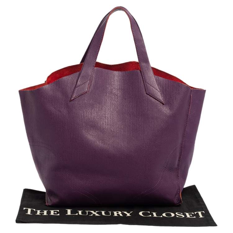 Pre Owned Furla Purple Leather Medium Tote