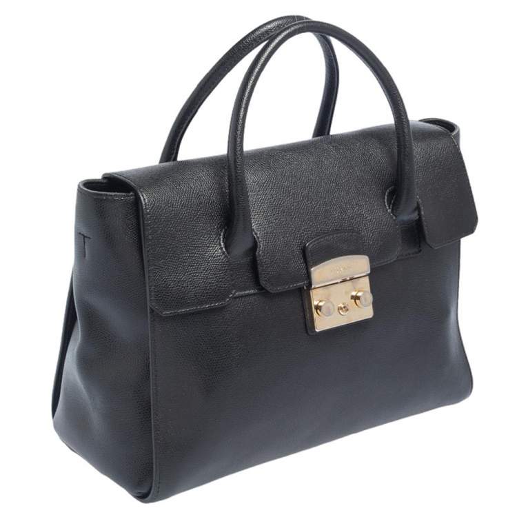 Pre Owned Furla Black Leather Large Metropolis Tote