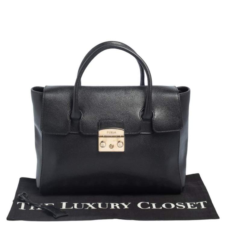 Pre Owned Furla Black Leather Large Metropolis Tote