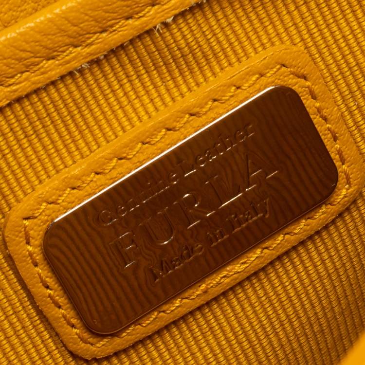 Pre Owned Furla Mustard Leather and Fur Mini Metropolis Crossbody Bag