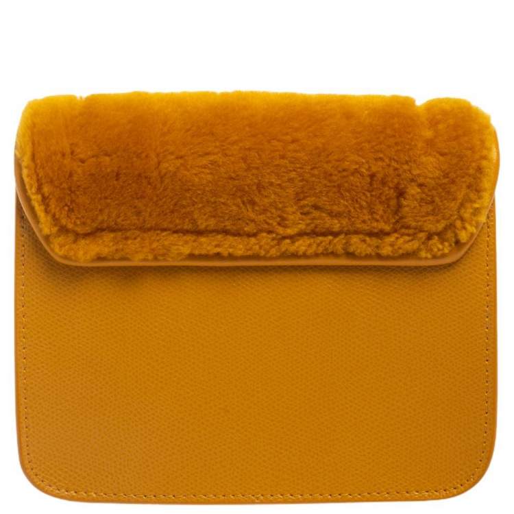 Pre Owned Furla Mustard Leather and Fur Mini Metropolis Crossbody Bag